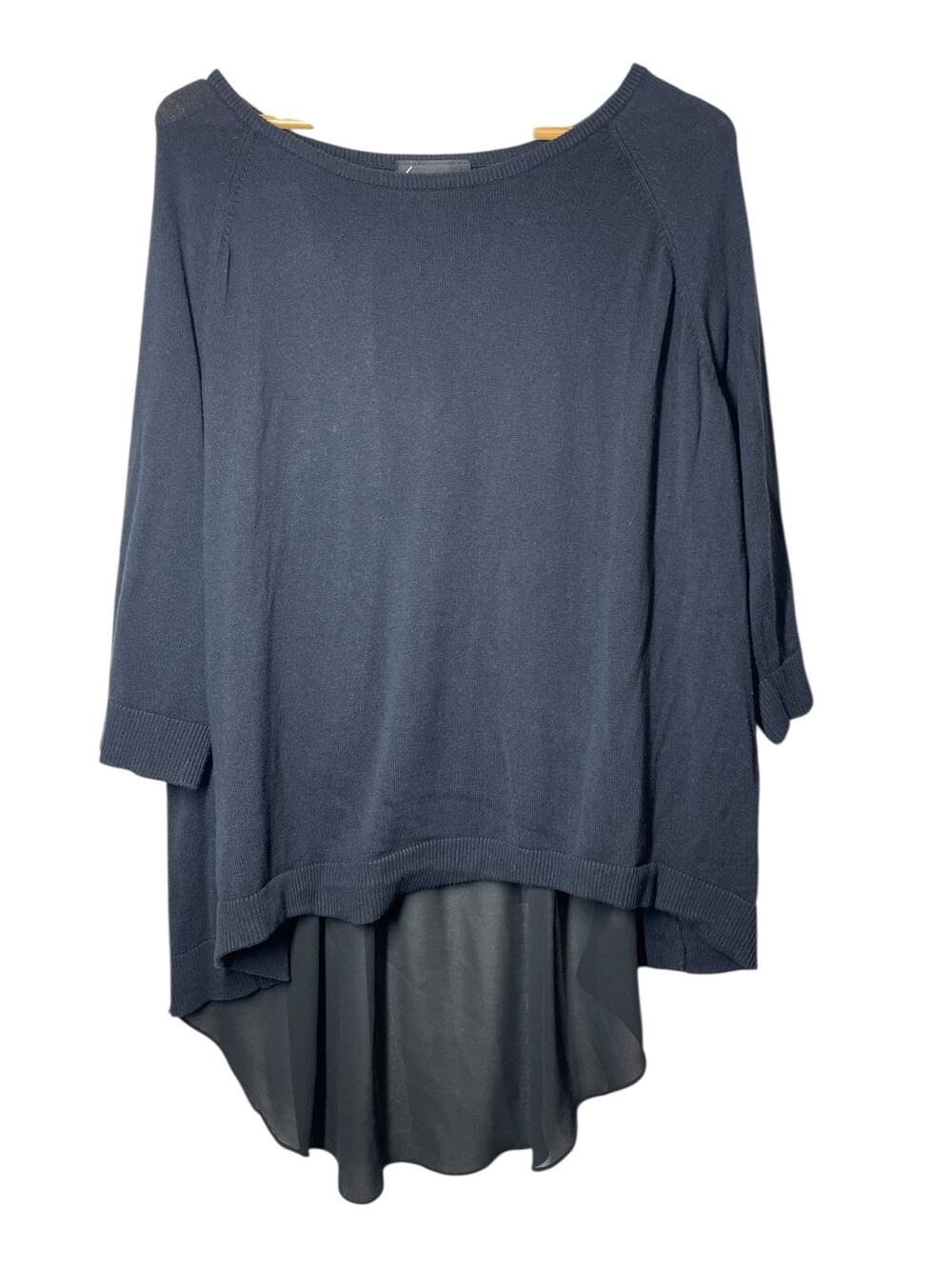 Lane Bryant Black Sweater 3/4 Sleeve Sheer Back High Low 4X 26/28 Whimsy Goth